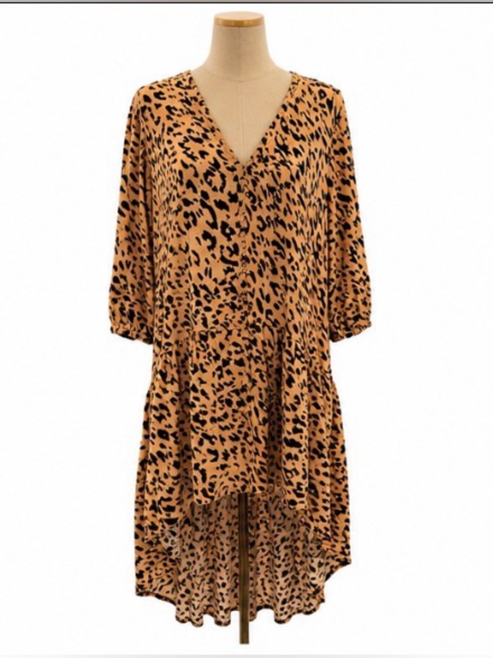 Tinsel Leopard Print High-Low Dress | Size PL (Petite Large)
